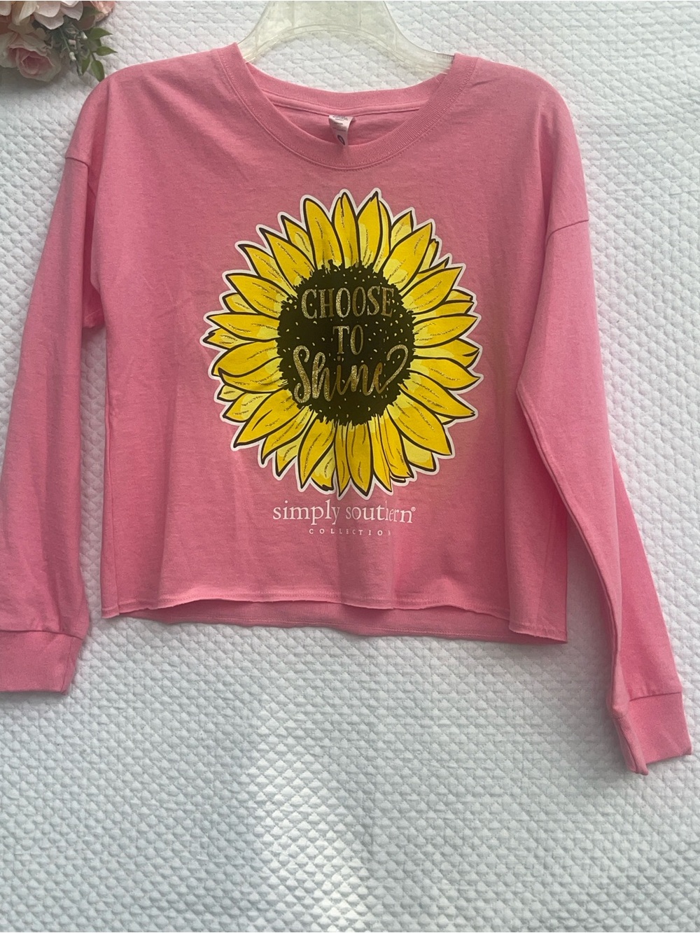 Simply Southern Pink Long Sleeve Tee with Sunflower Graphic